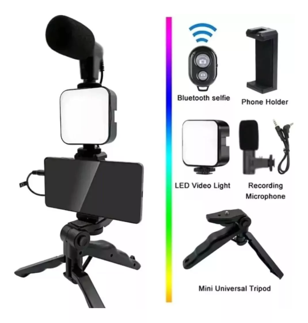SUPORTE CELULAR KIT GRAVAÇÃO COM LUZ LED TRIPE E MICROFONE SELFIE